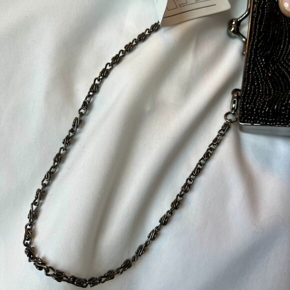 Carlo Fellini Black Formal Evening Bag Detailed Beadwork Clutch w  Chain NWT - Picture 5 of 12